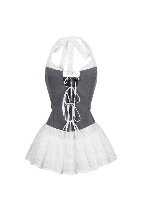 Front Tie Halter Gauze Maid Mini Dress